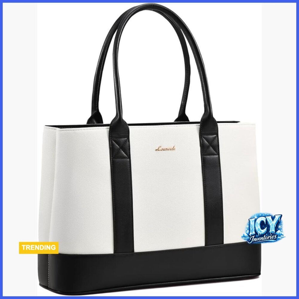 Waterproof PU Leather Laptop Tote Bag for Women 15.6 Inch Business Shoulder Bag